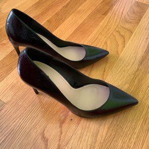 Zara Pointed Toe Faux Black Leather Heels
